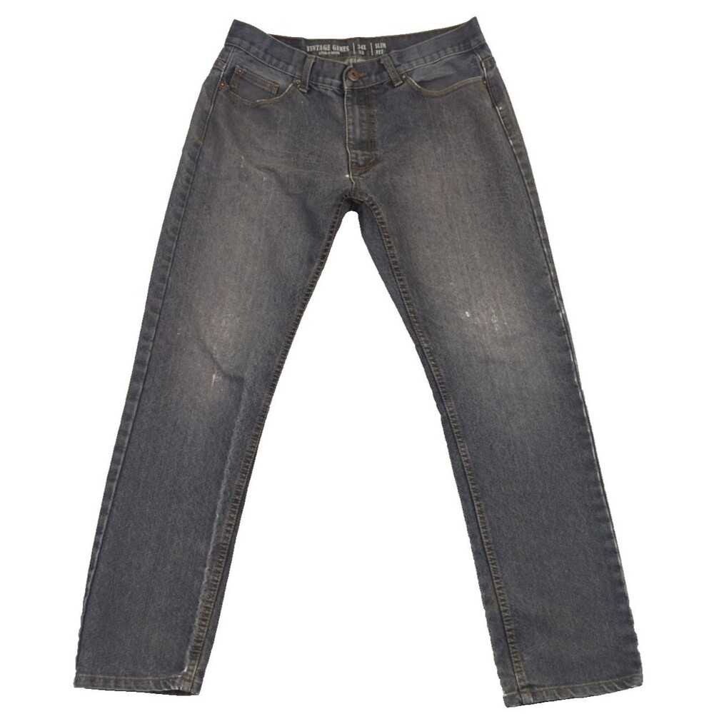 Vintage Genes Black Mens Jeans 32x30 Slim Fit Stretch Denim Distressed Pants